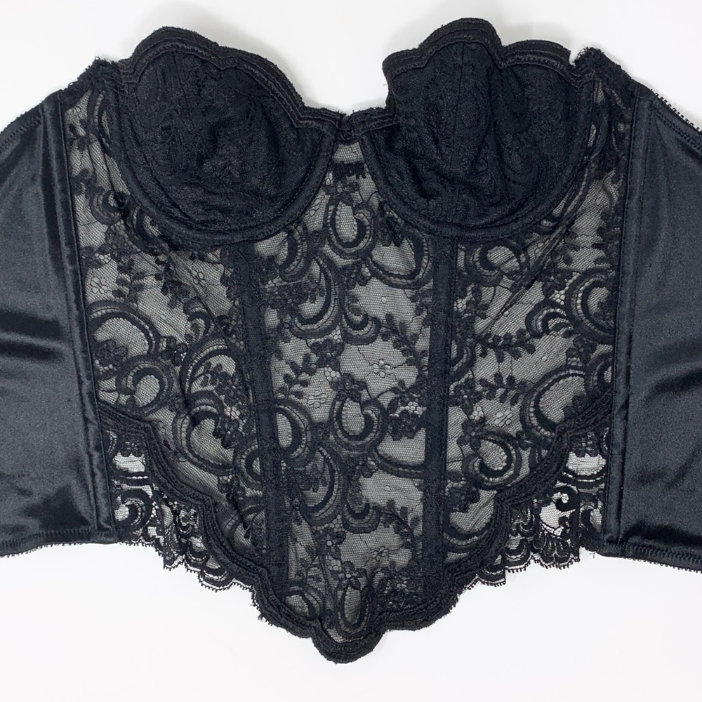 Christian Dior Vintage Lace Bustier Corset (Sz 34B) Center-Logo Floral Sheer Top - Picture 2 of 13